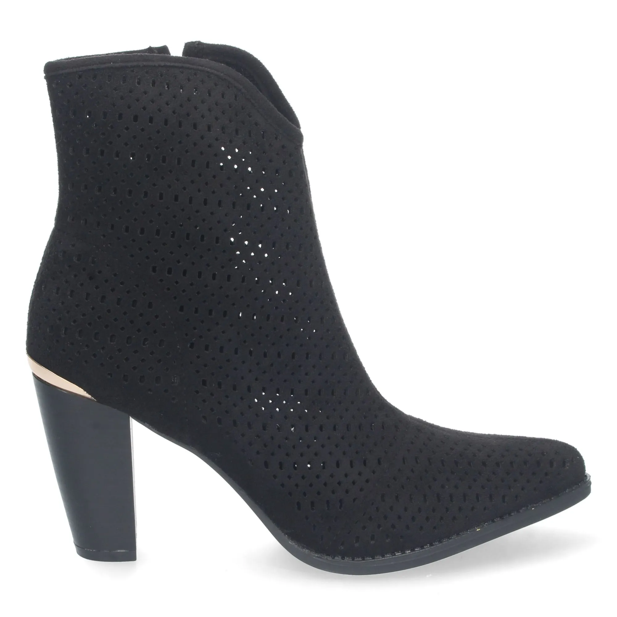 Botin tacon medio punta fina diseño calado mujer negro
