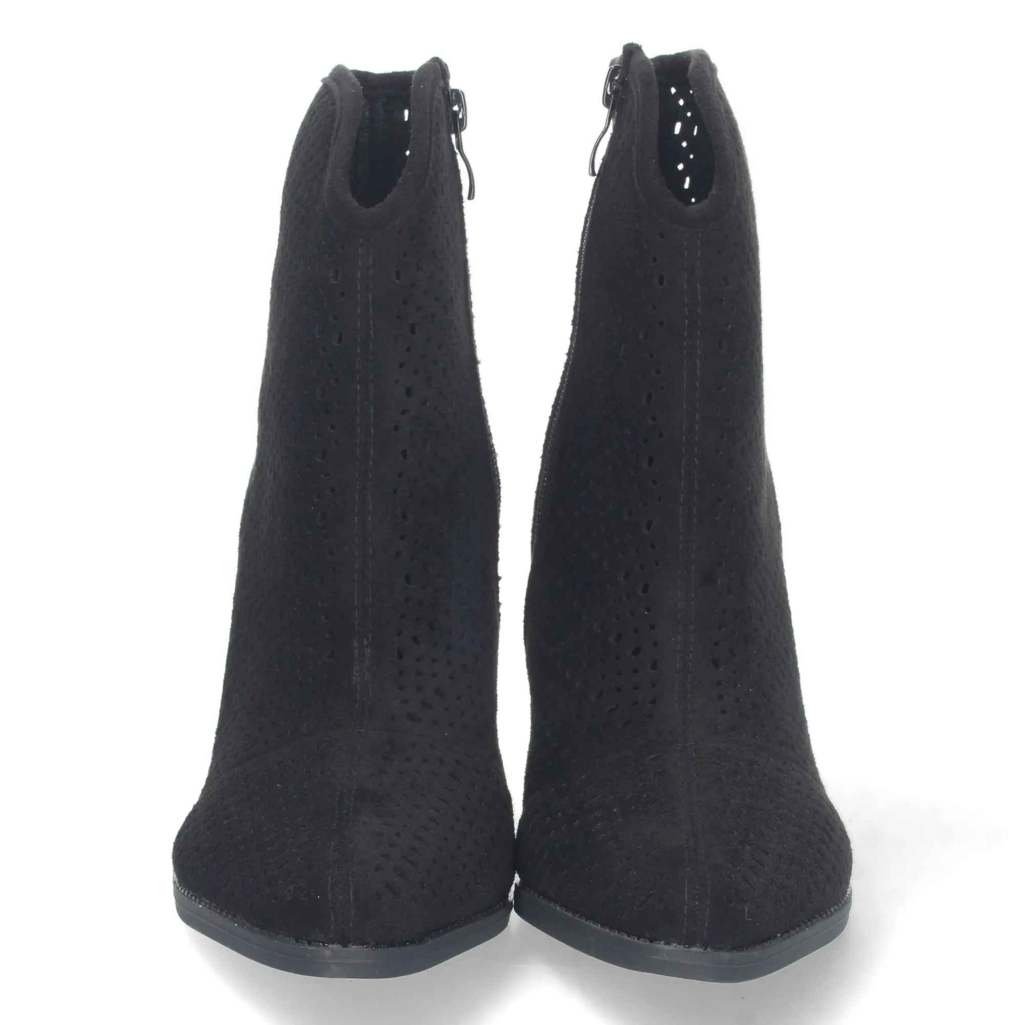 Botin tacon medio punta fina diseño calado mujer negro