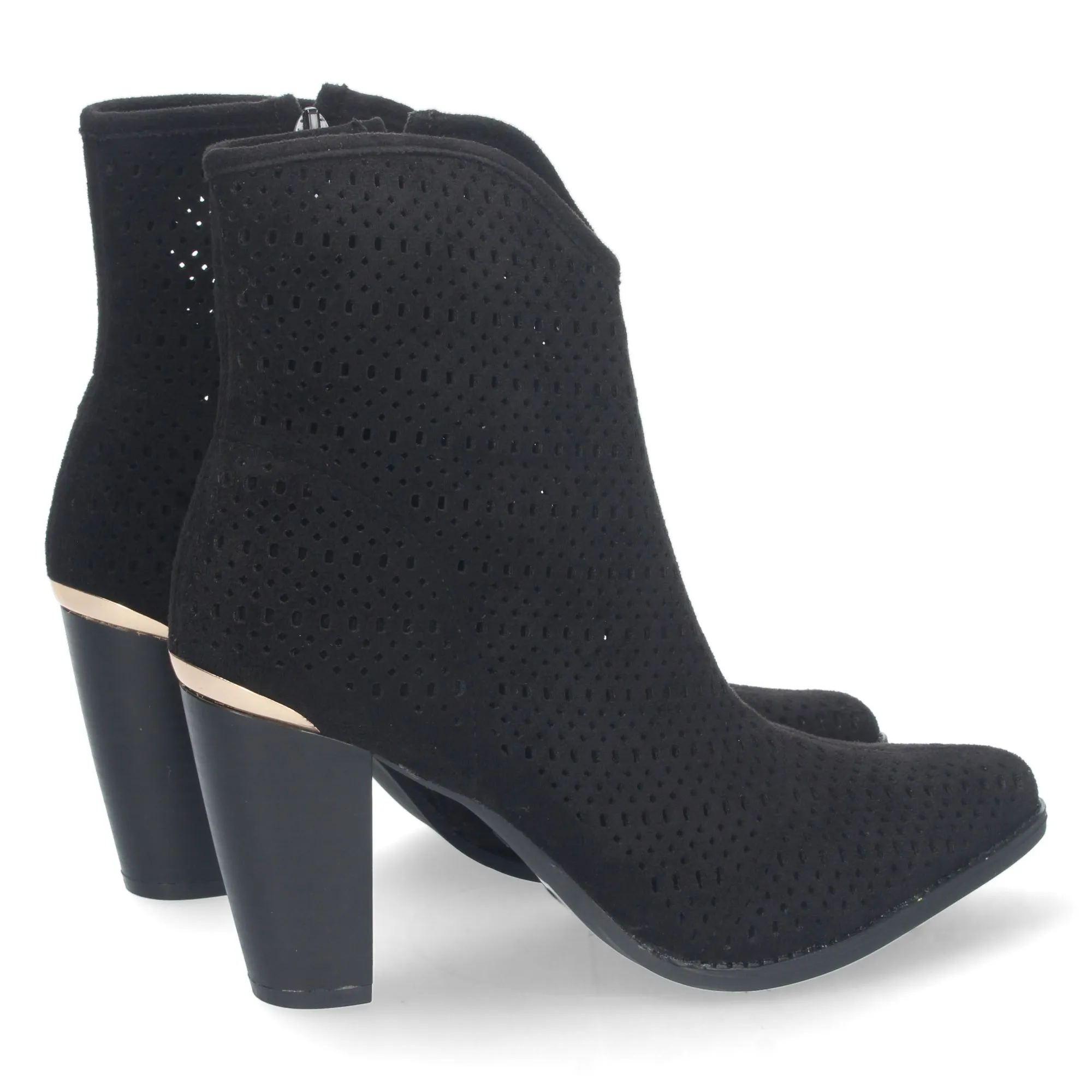 Botin tacon medio punta fina diseño calado mujer negro