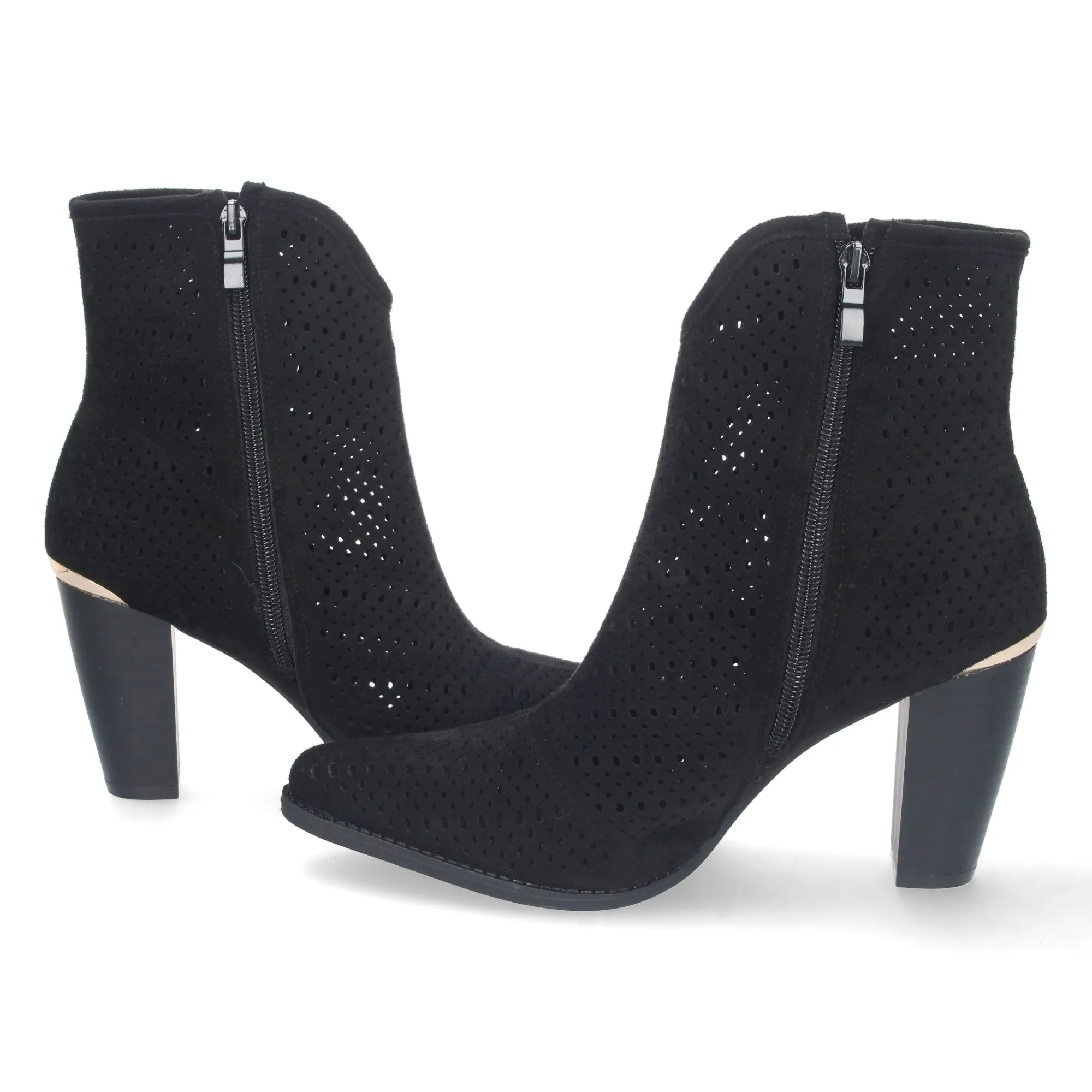 Botin tacon medio punta fina diseño calado mujer negro